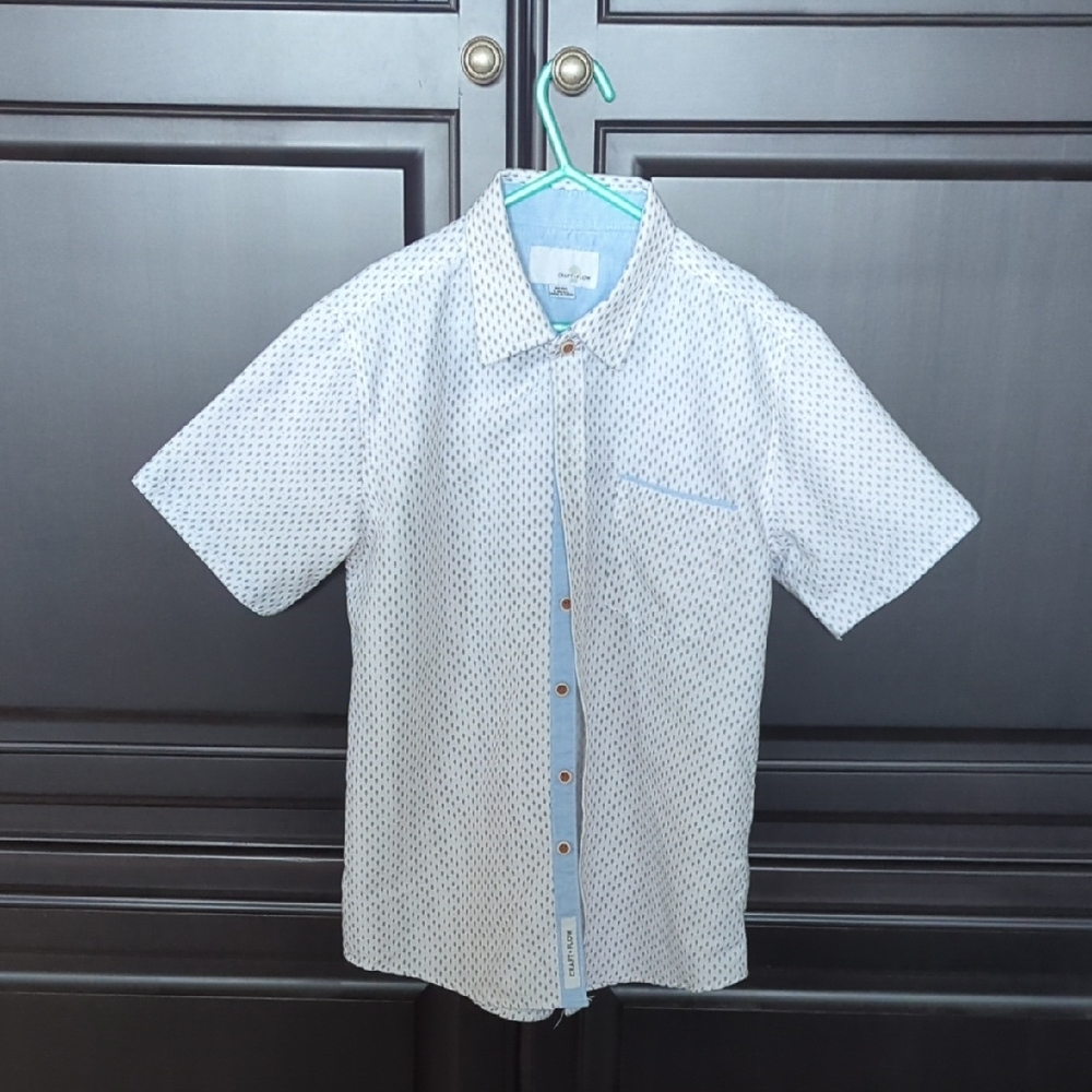 Boys White and Blue Patterned Shirt